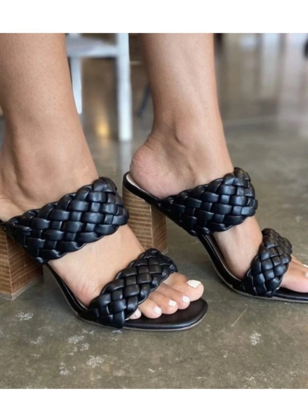 Shu Shop Black Braided Two-Band Block Heel Sandals - Women's
